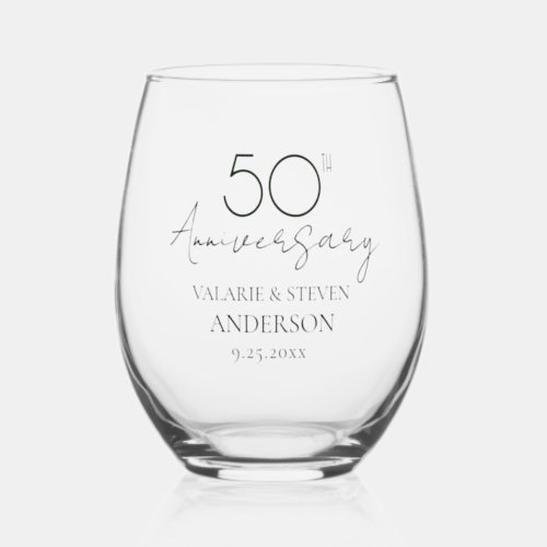 50th Wedding Anniversary Keepsake Stemless Wine Glass