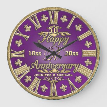50th Wedding Anniversary Large Clock by AZEZcom at Zazzle