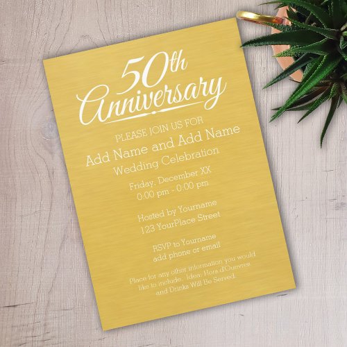 50th Wedding Anniversary Large Print Golden Invitation