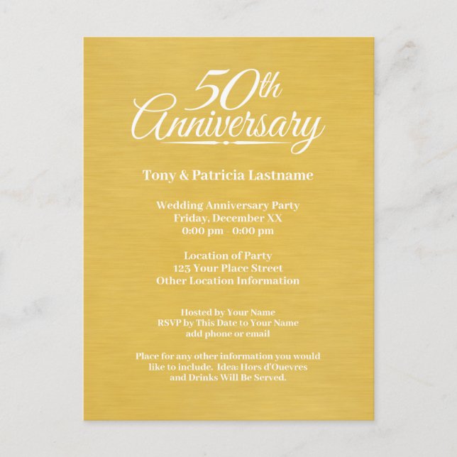 50th Wedding Anniversary Large Print Golden Postcard (Front)