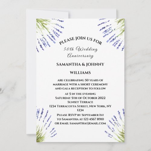 50th Wedding Anniversary Lavender Floral Rustic Invitation