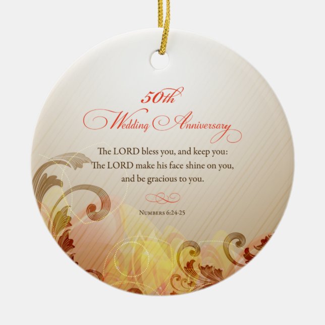 50th Wedding Anniversary, Lord Bless & Keep Ceramic Ornament (Front)