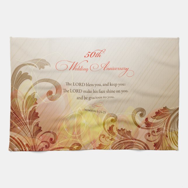 50th Wedding Anniversary, Lord Bless & Keep Kitchen Towel (Horizontal)