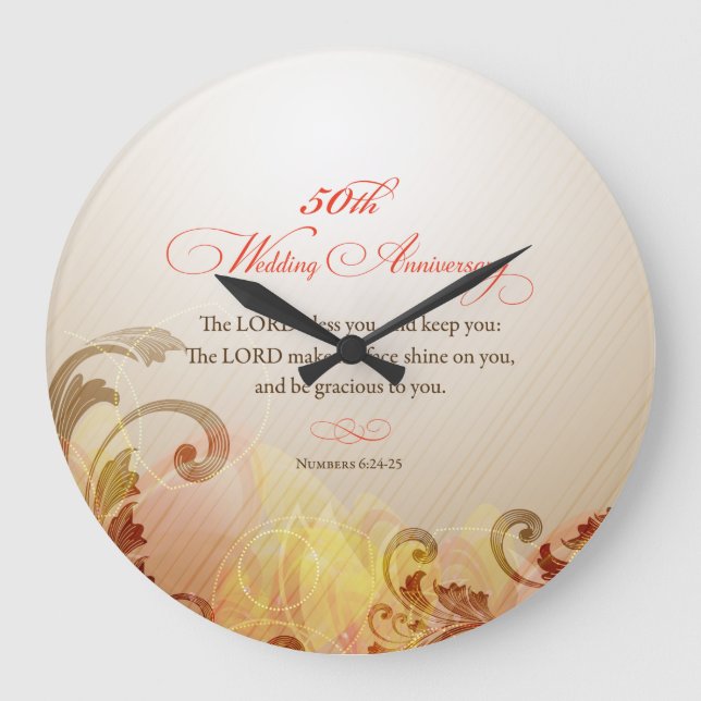 50th Wedding Anniversary, Lord Bless & Keep Large Clock (Front)
