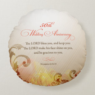 50th Wedding Anniversary, Lord Bless & Keep Round Pillow