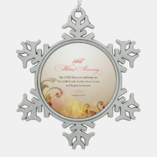 50th Wedding Anniversary, Lord Bless & Keep Snowflake Pewter Christmas Ornament