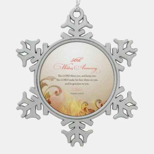 50th Wedding Anniversary Lord Bless  Keep Snowflake Pewter Christmas Ornament