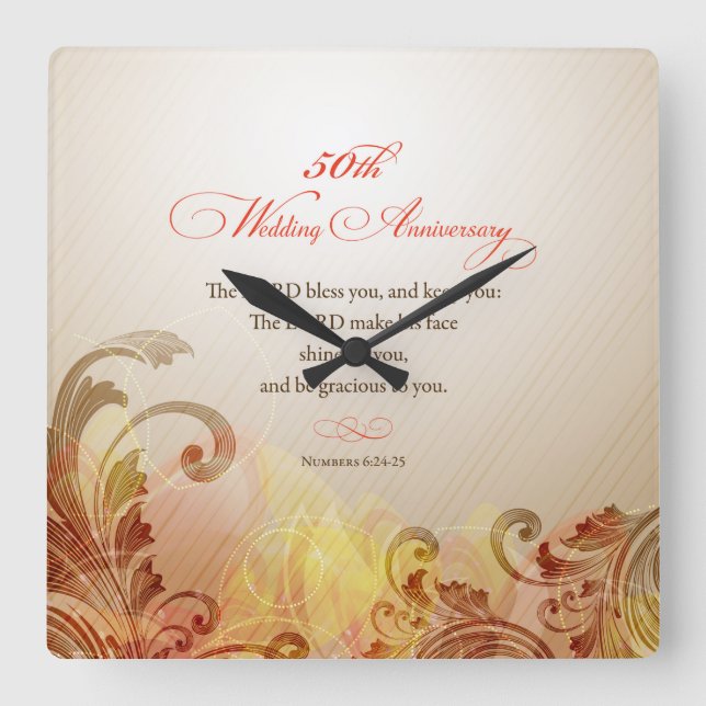 50th Wedding Anniversary, Lord Bless & Keep Square Wall Clock (Front)