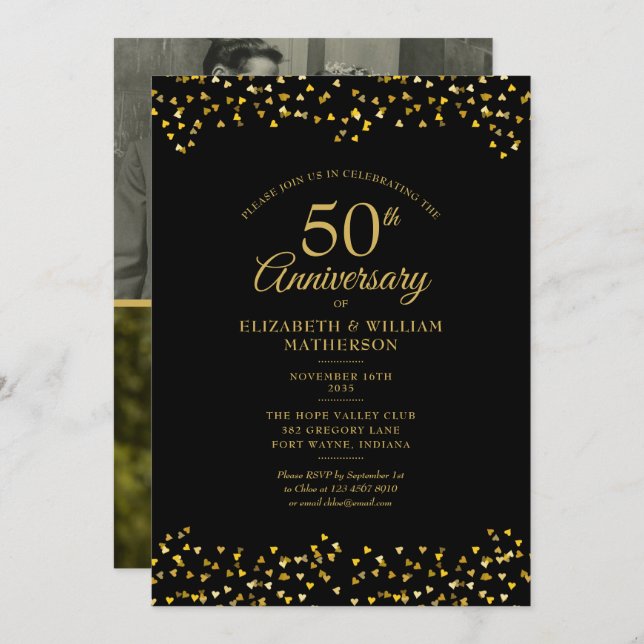 50th Wedding Anniversary Love Hearts 2 Photo Invitation (Front/Back)
