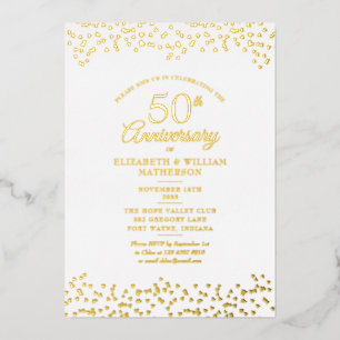 50th Wedding Anniversary Love Hearts Gold Foil Invitation