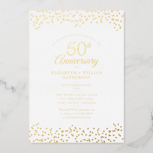 50th Wedding Anniversary Love Hearts Gold Foil Invitation