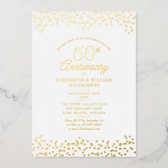 50th Wedding Anniversary Love Hearts Gold Foil Invitation | Zazzle.com