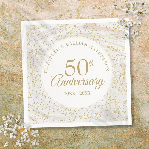 50th Wedding Anniversary Marble Gold Dust Napkins