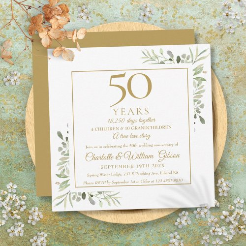 50th Wedding Anniversary Memories Greenery Square Invitation