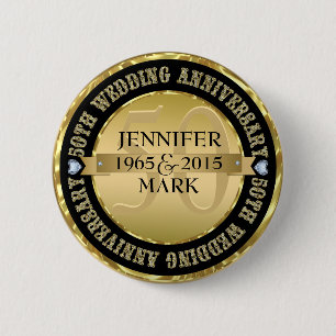 50Th Wedding Anniversary Metallic Gold & Black 2 Button