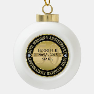 50Th Wedding Anniversary Metallic Gold & Black 2 Ceramic Ball Christmas Ornament