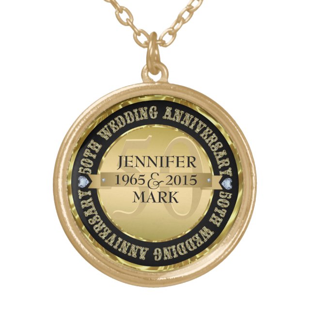 50Th Wedding Anniversary Metallic Gold & Black 2 Gold Plated Necklace (Front)