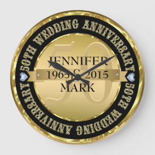 50Th Wedding Anniversary Metallic Gold & Black 2 Large Clock