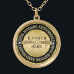 50Th Wedding Anniversary Metallic Gold & Black 2 Plated Necklace<br><div class="desc">Elegant 50th wedding anniversary commemorative necklace with customizable text. Metallic gold and black. White diamonds accents.</div>