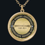 50Th Wedding Anniversary Metallic Gold & Black 2 Plated Necklace<br><div class="desc">Elegant 50th wedding anniversary commemorative necklace with customizable text. Metallic gold and black. White diamonds accents.</div>
