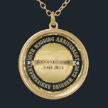 50Th Wedding Anniversary Metallic Gold & Black 2 Plated Necklace<br><div class="desc">Elegant 50th wedding anniversary commemorative necklace with customizable text. Metallic gold and black. White diamonds accents.</div>