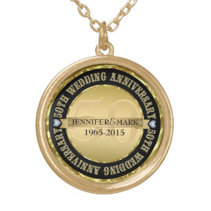 50Th Wedding Anniversary Metallic Gold & Black 2 Plated Necklace