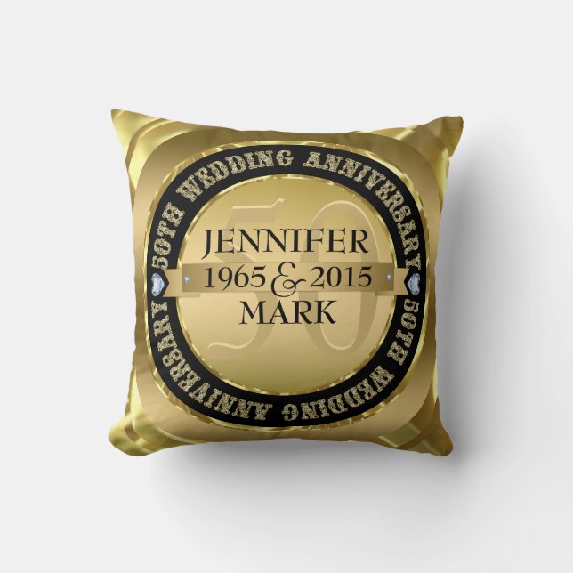 50Th Wedding Anniversary Metallic Gold & Black 2 Throw Pillow (Front)