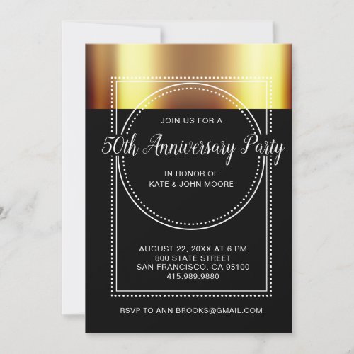 50th Wedding Anniversary Metallic Gold Black Invitation