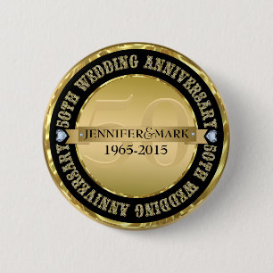 50Th Wedding Anniversary Metallic Gold & Black Pinback Button