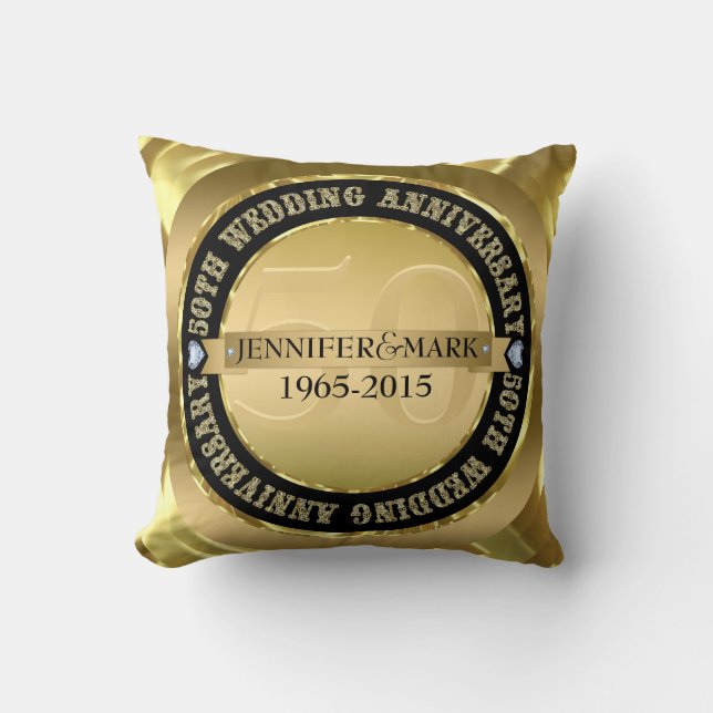 50Th Wedding Anniversary Metallic Gold & Black Throw Pillow (Front)