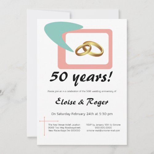 50th wedding anniversary Mid_century modern retro  Invitation