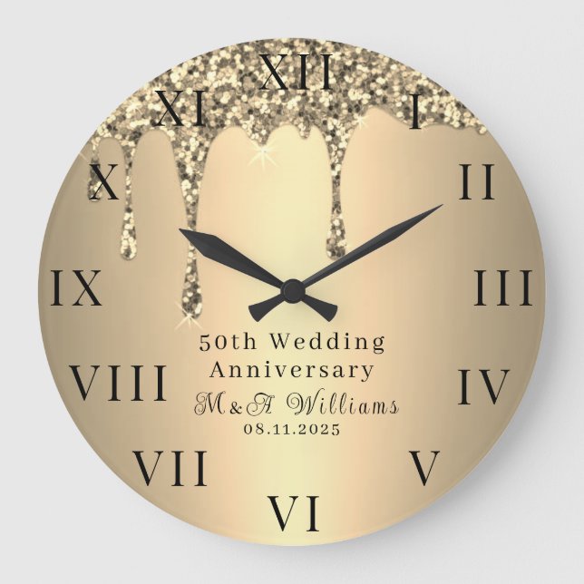 50th Wedding Anniversary Modern Elegant Fiftieth  Large Clock (Front)