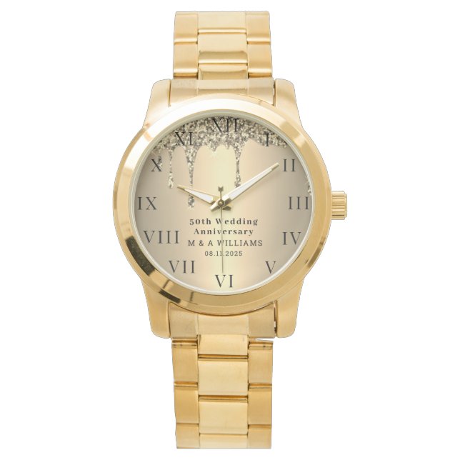 50th Wedding Anniversary Modern Elegant Fiftieth  Watch (Front)