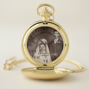 50th Wedding Anniversary Modern Elegant Photo  Pocket Watch