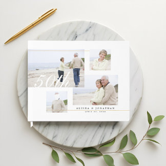 50TH Wedding Anniversary Modern Four Photo Collage Guest Book