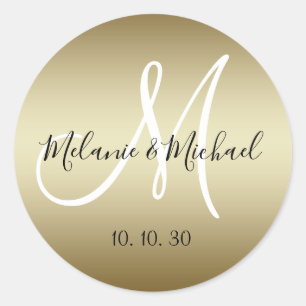 50th Wedding Anniversary Monogram Script Classic Round Sticker