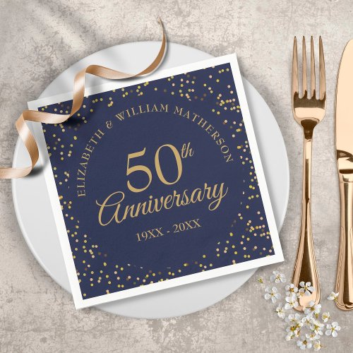 50th Wedding Anniversary Navy Blue Gold Dust Napkins