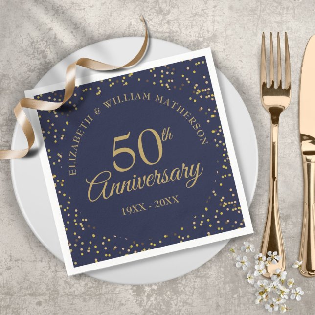 50th Wedding Anniversary Navy Blue Gold Dust Napkins (Creator Uploaded)