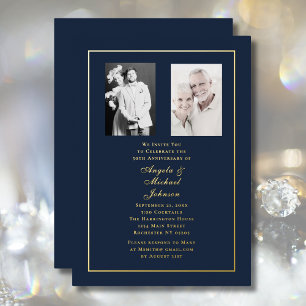 50th Wedding Anniversary Navy Gold Border Foil Invitation