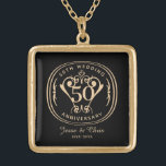 50th Wedding Anniversary Necklace<br><div class="desc">An elegant typographic design in black and gold. The template is captioned with: 50th Wedding Anniversary,  the years of matrimony and the names Jesse & Chris.</div>