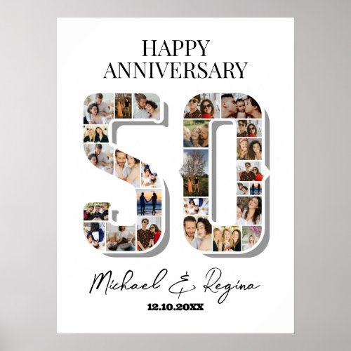 50th Wedding Anniversary Number 50 Photo Collage Poster