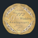 50th Wedding Anniversary Ochre Pouf<br><div class="desc">Alas, a gorgeous pouf for them to honor their wedding anniversary with a flourish framing your wishes, how special is that?! Grey and metallic- like graphics set off in an ochre gold. If you wish for any customization or illustration made just for you, just message me and I'll get right...</div>