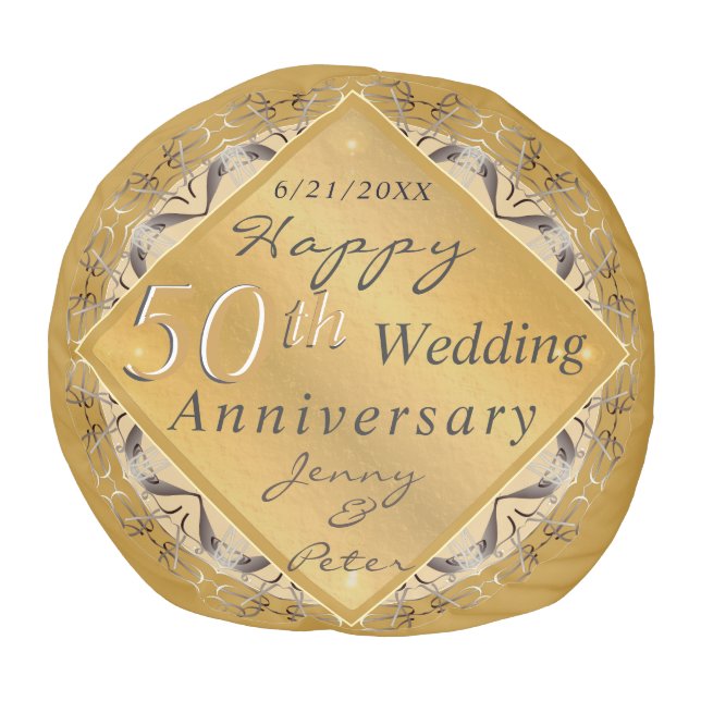 50th Wedding Anniversary Ochre Pouf (Top)