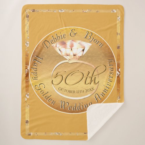 50th Wedding Anniversary Ochre  Roses Sherpa Blanket