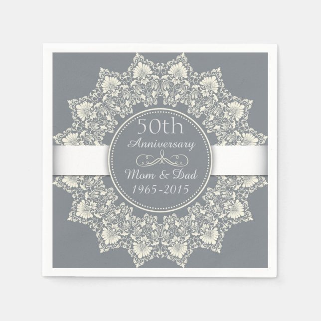 50th Wedding Anniversary ornamental round lace Napkins (Front)