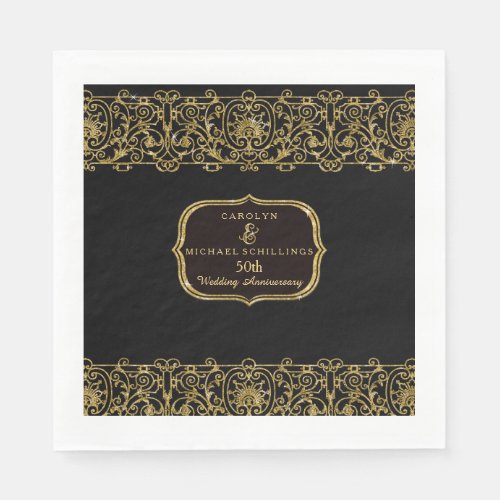 50th Wedding Anniversary Party Art Deco Nouveau Paper Napkins