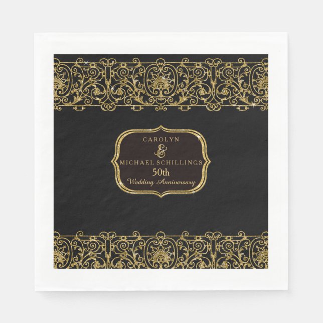 50th Wedding Anniversary Party Art Deco Nouveau Paper Napkins (Front)