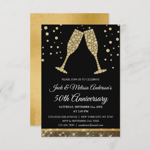 50th Wedding Anniversary Party Champagne Glasses Invitation
