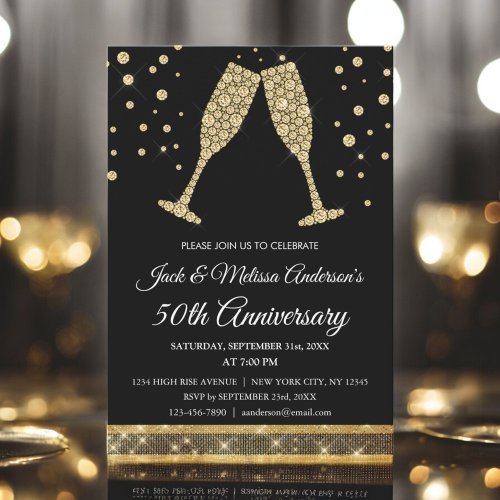 50th Wedding Anniversary Party Champagne Glasses Invitation