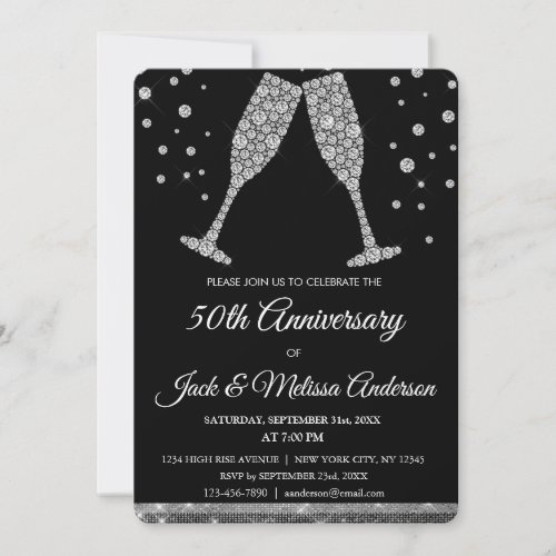 50th Wedding Anniversary Party Champagne Glasses Invitation
